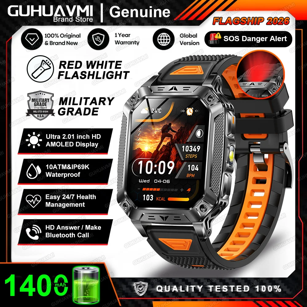 2026 Nieuwe Ingebouwde 1400mAh Supergrote Batterij Heren Smartwatch Outdoor GPS 2.01" AMOLED Scherm 10ATM Waterdicht BT Oproep Smartwatch