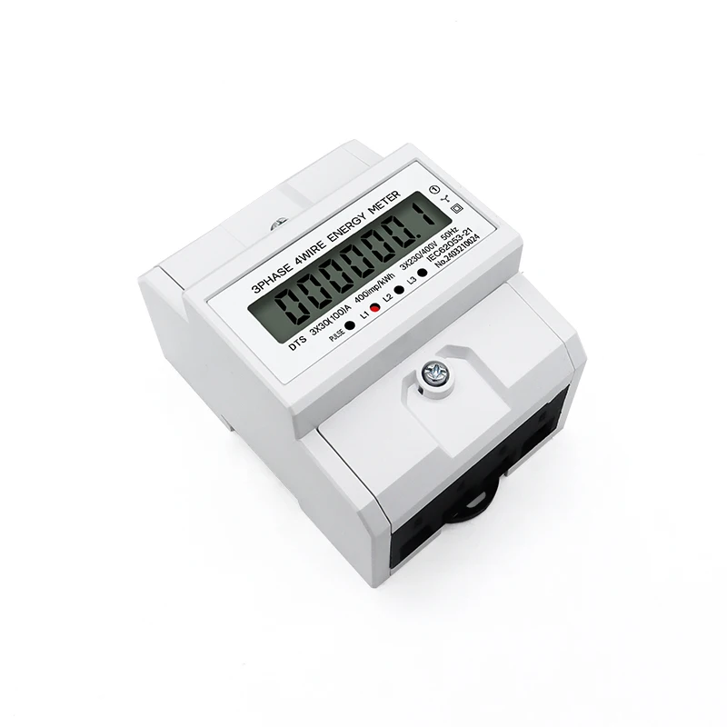 LCD AC Din Rail 230V 3 Phase 4 Wire Energy Meter Power Consumption Monitor kWh Meter Wattmeter 3×30(100A) 50/60HZ