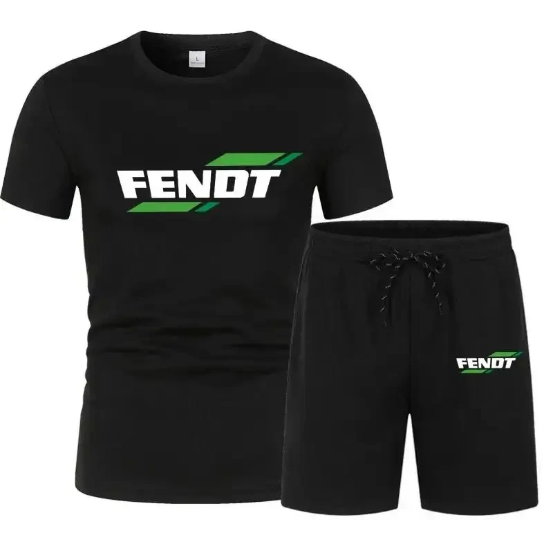 Fendt Men\'s Two Piece Sports Suit, Short Sleeve and Short Sleeve T-shirt, Quick drying Sports Set, Summer