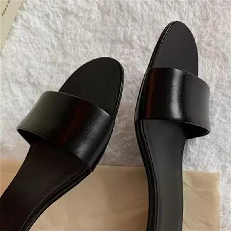 Silk Shoes for Ladies Round Toes Mid Heels Female Slippers Sewing Lines Chassure Femme Solid Womens PU Leather Zapatos De Mujer