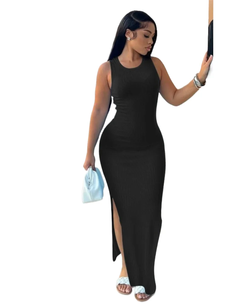 

Fashion Sexy Slim Dress Lady Elegant Solid Sleeveless O Neck Pullover Dresses For Women Summer Holiday Womens Clothing New 2025