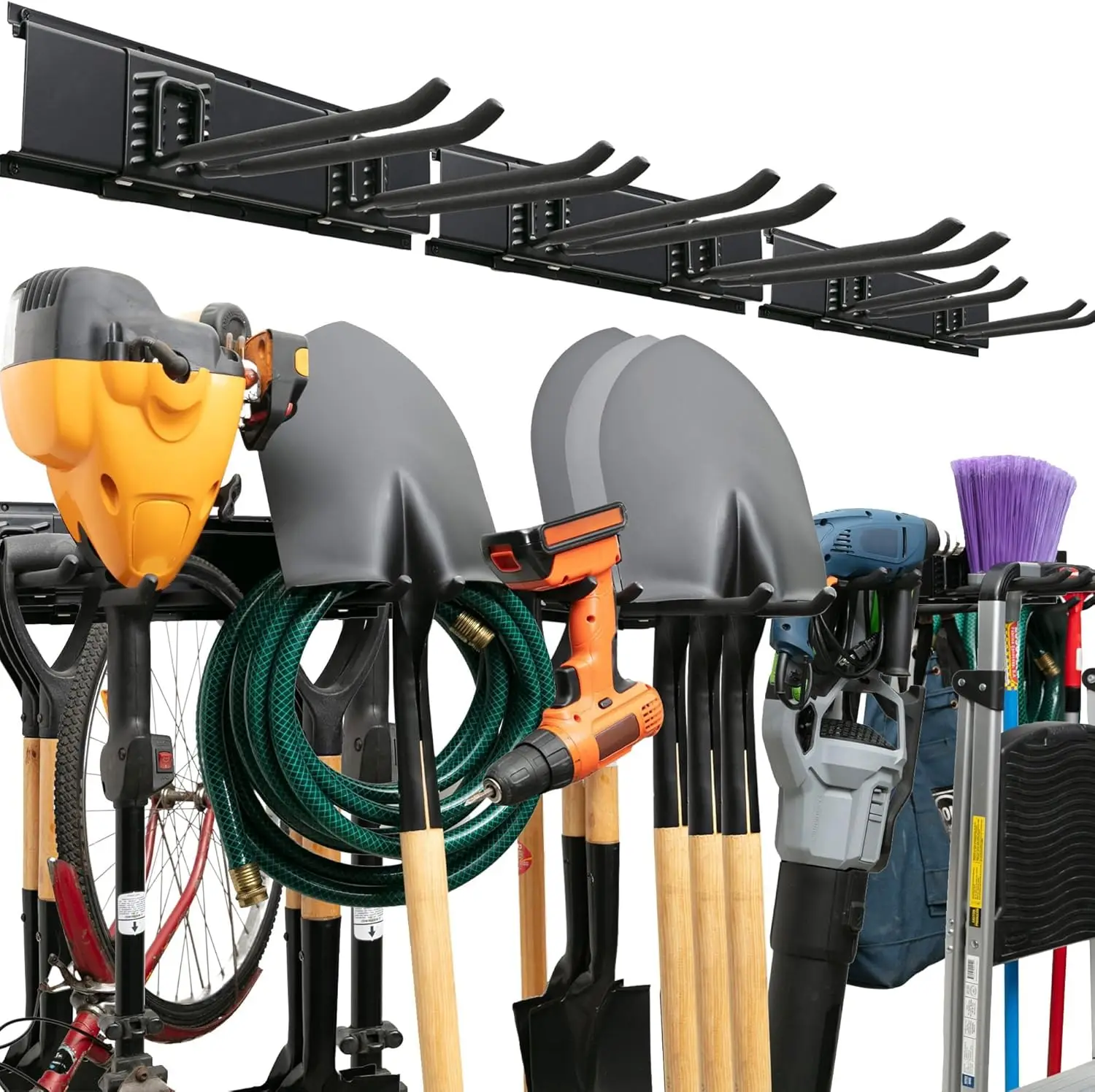 

48-Inch Wall-Mounted Garage Tool Organizer with Adjustable Hooks, Anti-Rust, Easy Installation, 300lbs Capacity