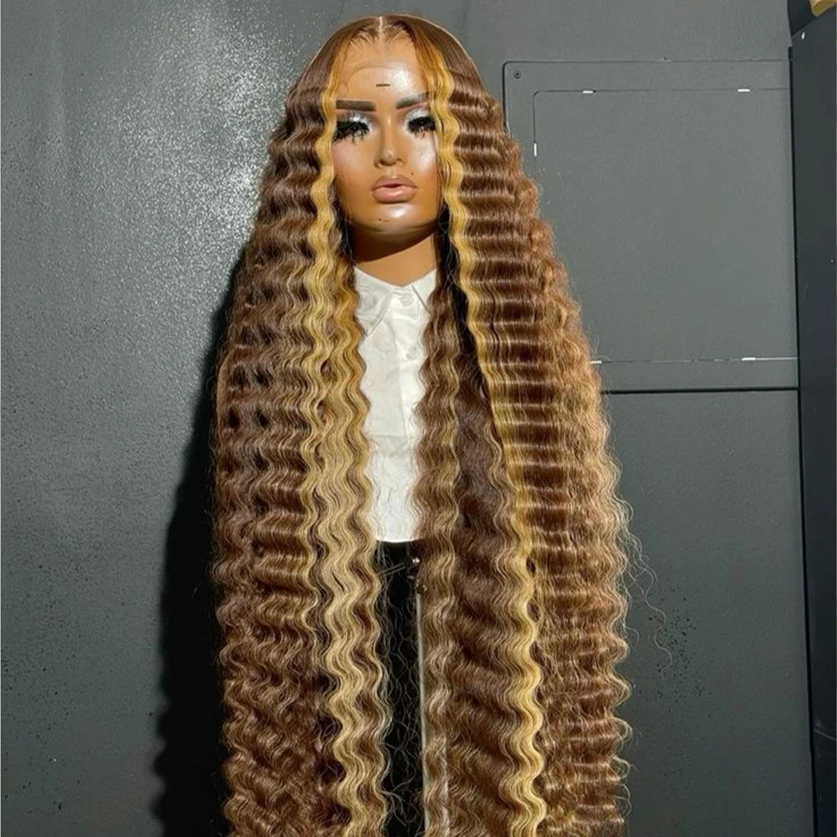 

Выделите парик с глубокими волнами 13x4 Кружевные парики из натуральных волос для женщин Отбеленные узлы 4/27 Цветные парики 5x5 Предварительно выщипанный бесклеевой парик