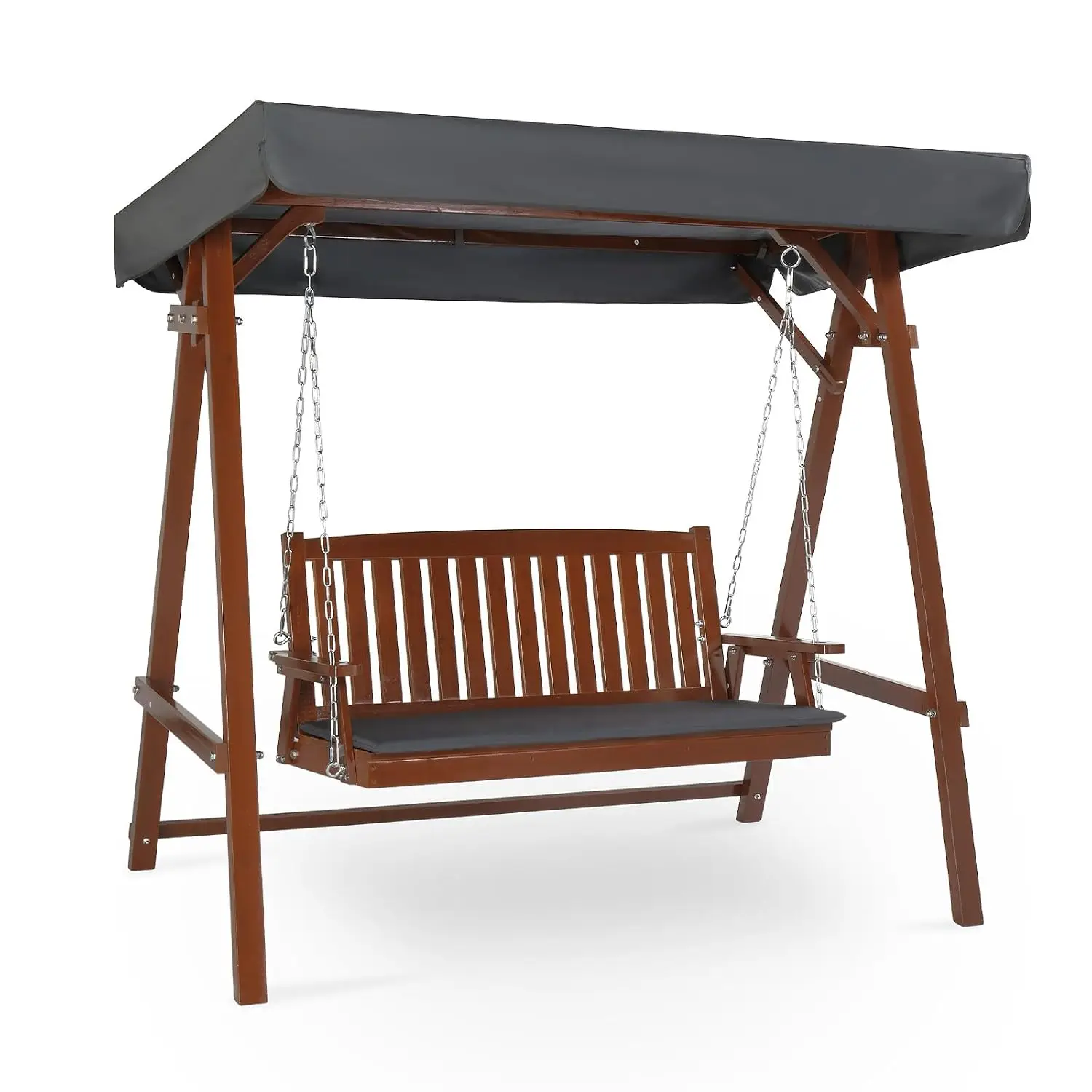 Durable Wooden Frame; Canopy Provides Shade; Stable Swing Stand; Comfortable Hanging Chair for Garden, Patio, Yard
