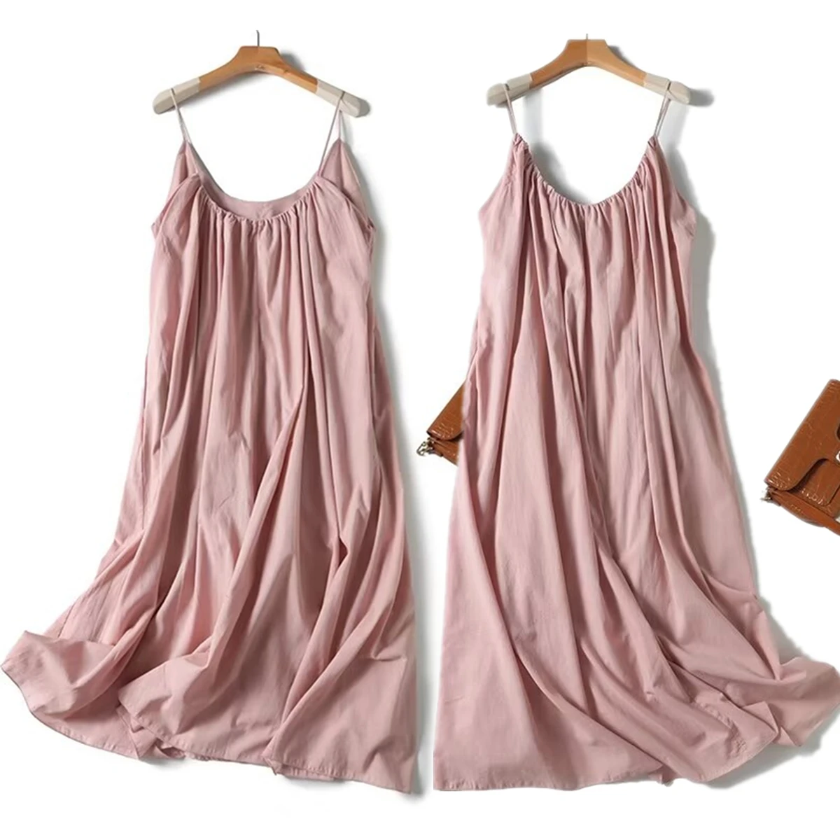 

Maxdutti Summer Dress Women Vestidos French Midi Dress Pleated Fashion Linen Sexy Elegant Minimalist Pink Suspenders Dress