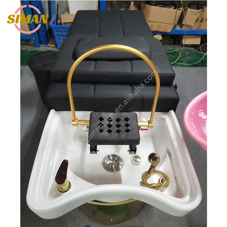 Siman Modern Head Spa Barbershop Salon Furniture Hair Washing Sink White Shampoo Chair Massage Bed Stainless Steel Base