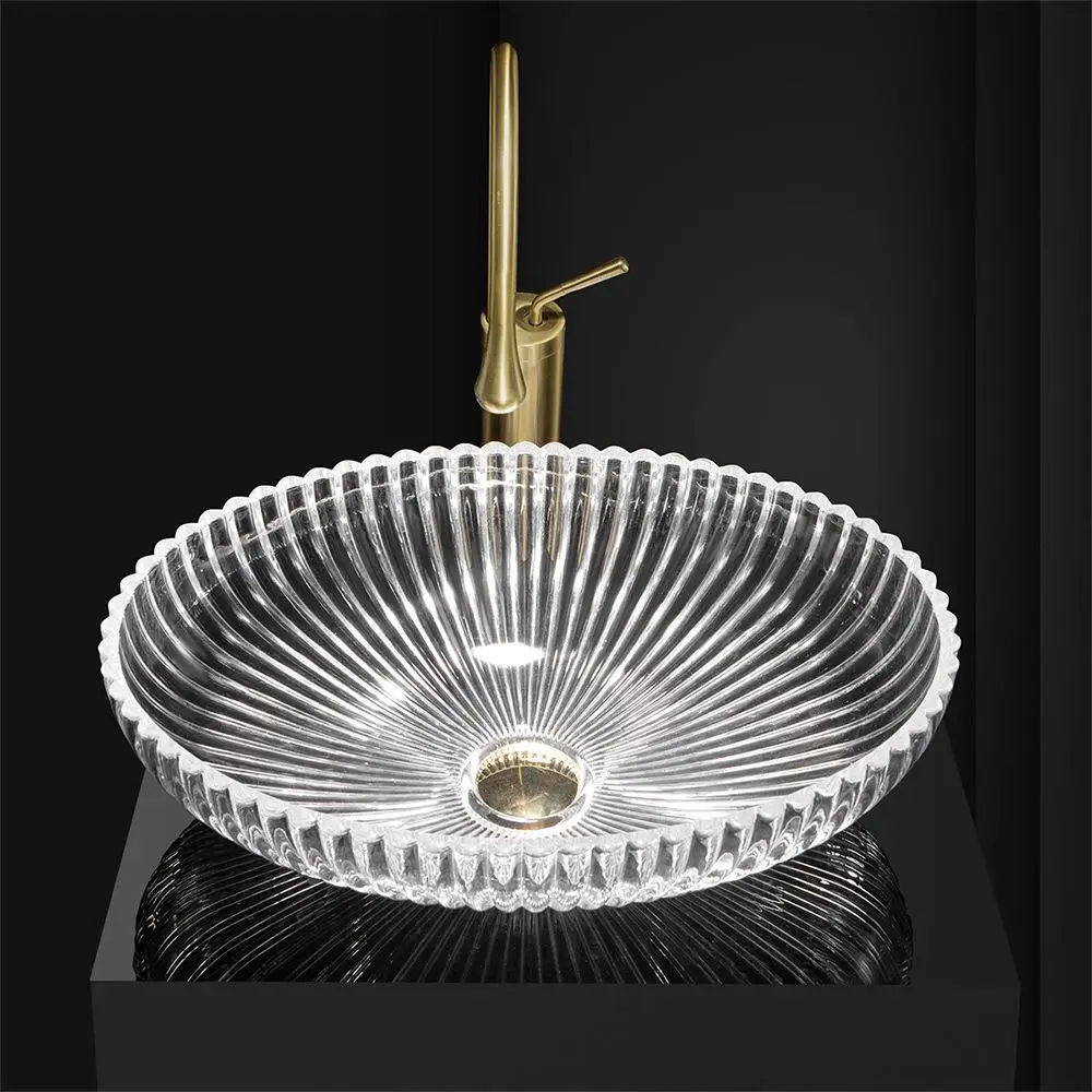 Crystal glass basin, artistic circular tabletop basin, light luxury hotel washbasin, bathroom, household washbasin