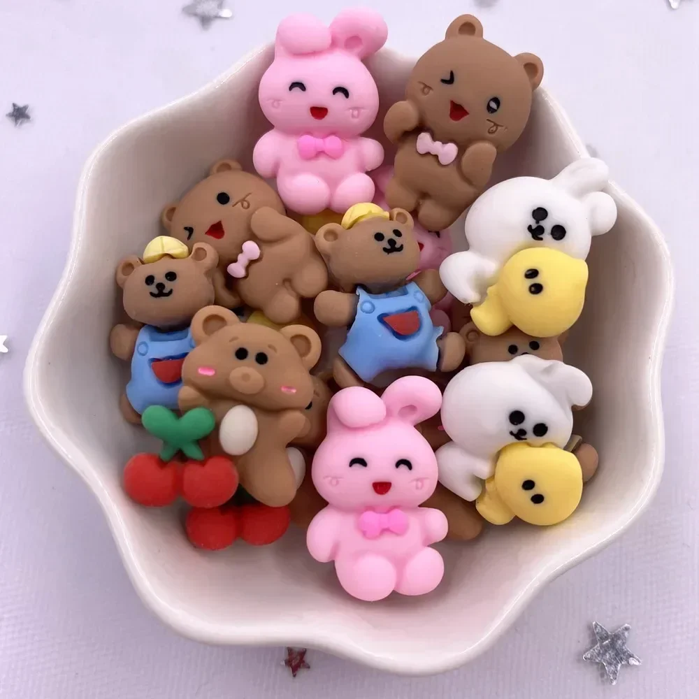 20PCS Painted Resin Kawaii Colorful Rabbit Bear Cat Flatback Stone Cartoon Mini Figurines Scrapbook DIY Decor Crafts Accessories