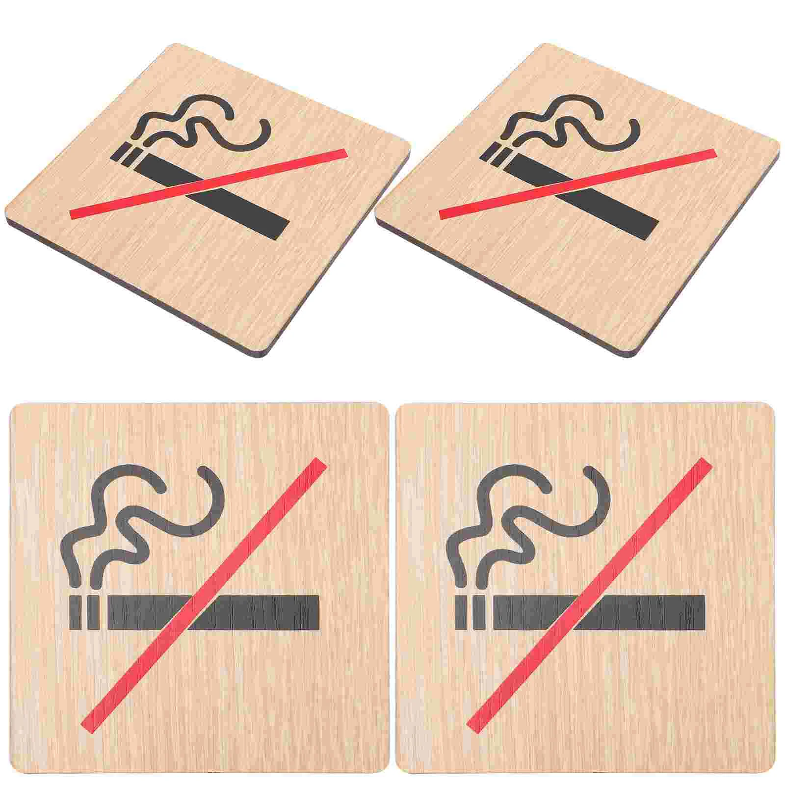 4 Pcs No Smoking Sign Wooden Hotel Warning Boards Non-smoking Signs Label for Cars Reminding Public