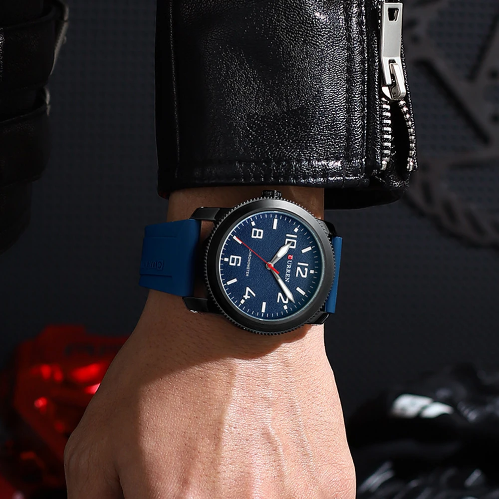 CURREN Casual Watches Simple and Stylish Silicone Strap Case with Gears Design Quartz Wristwatch for Men