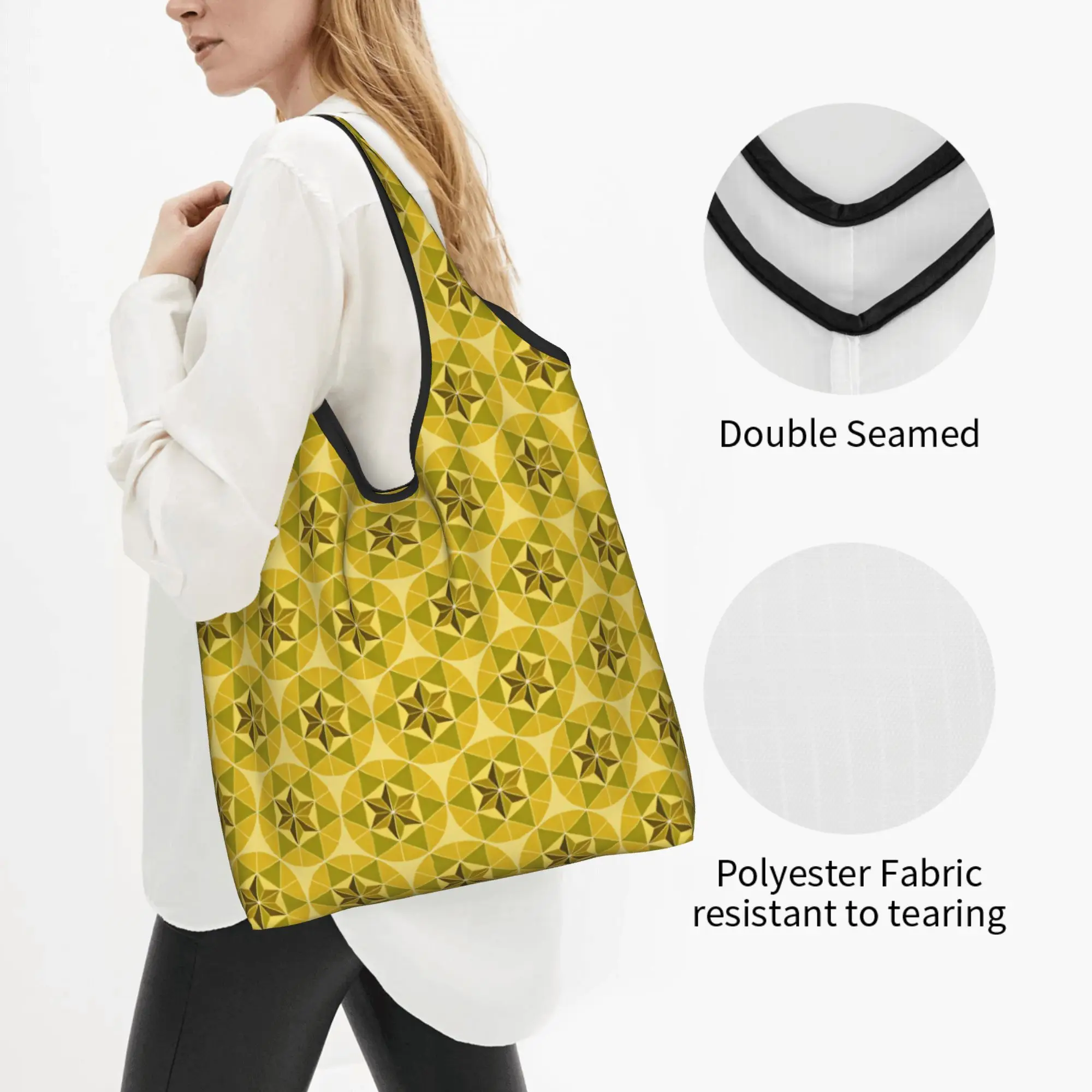 Islamic Geometric Six Pointed Star Pattern  Groceries Shopping Tote Bags  Funny  Shopper Shoulder Bags Large Capacity Handbag