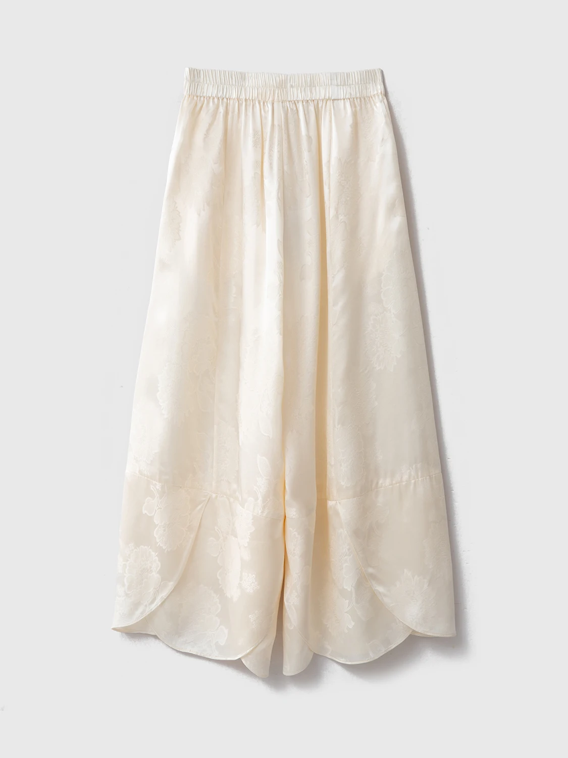 2025 Women's Casual Clothing 100% Natural Mulberry Silk Jacquard Satin Elastic Waist Comfortable Solid Color Straight Leg Pants