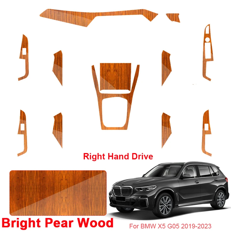 Car Bright Pear Wood Grain Sticker For BMW X5 G05 2019-2023 LHD&RHD Lifting Window Panel Decal Gear Inner Door Protective Film