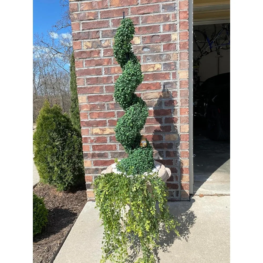 جديد - شجرة توبياريز من خشب البقس الحلزوني الصناعي مقاس 5 بوصات في وعاء بلاستيكي ديكور منزلي خارجي وداخلي (عبوتان) #5