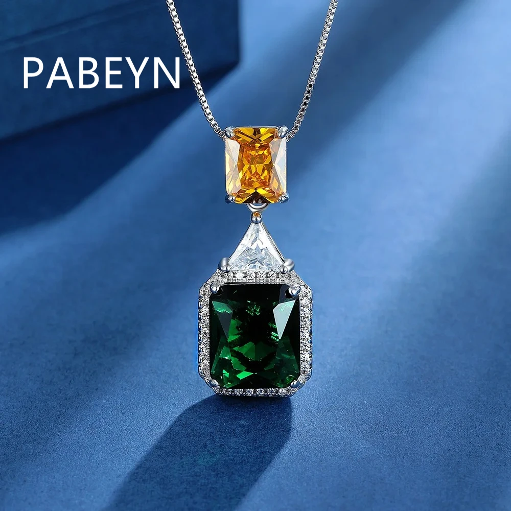 925 Silver Dual-Color Zircon Pendant Studs. Stunning Emerald and Citrine-toned Zircon. Chic, Elegant Jewelry view 5