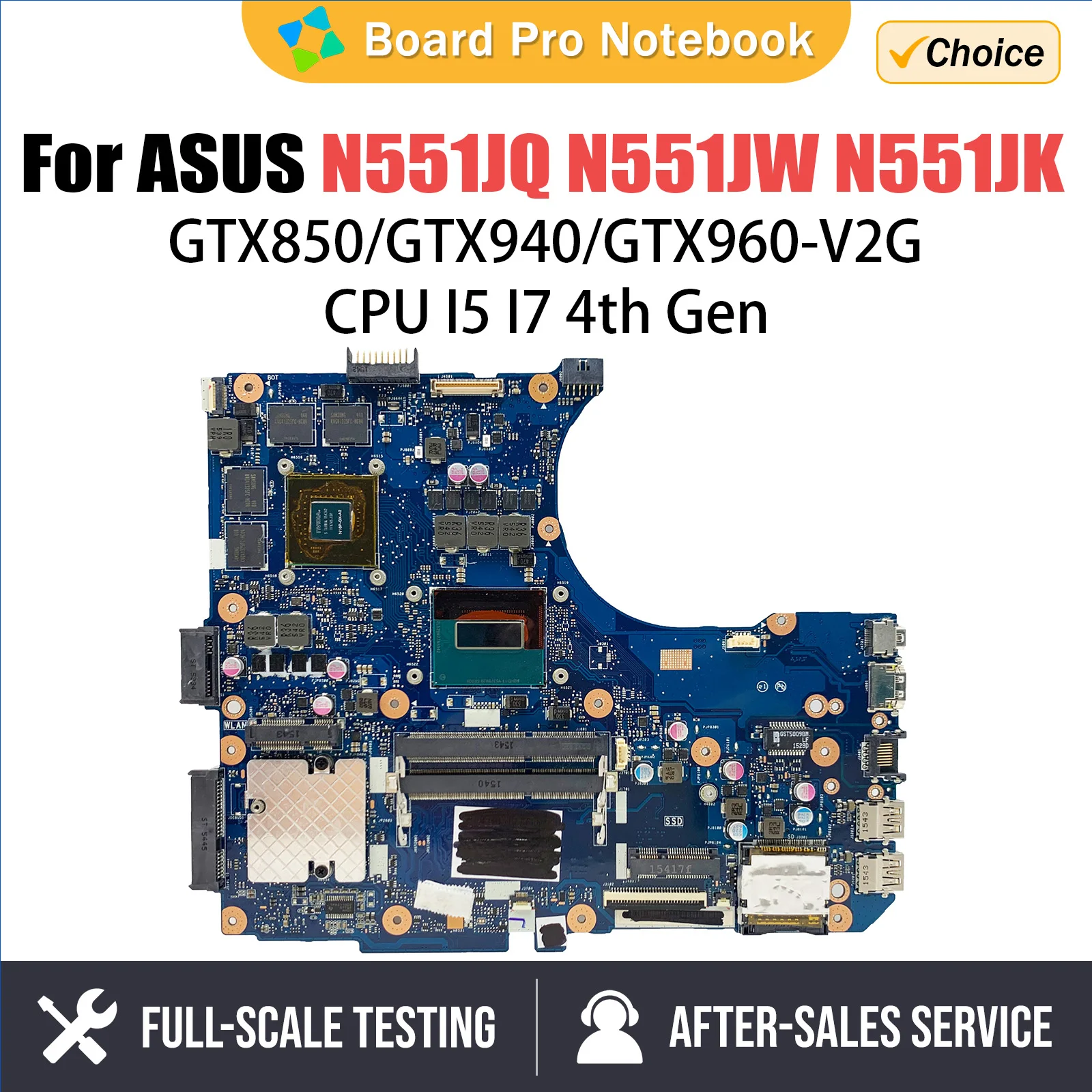 N551J Motherboard I5 I7 CPU GT840 GTX850 GTX940 GTX960 For ASUS N551JQ N551JW N551JB N551JK Laptop Motherboard