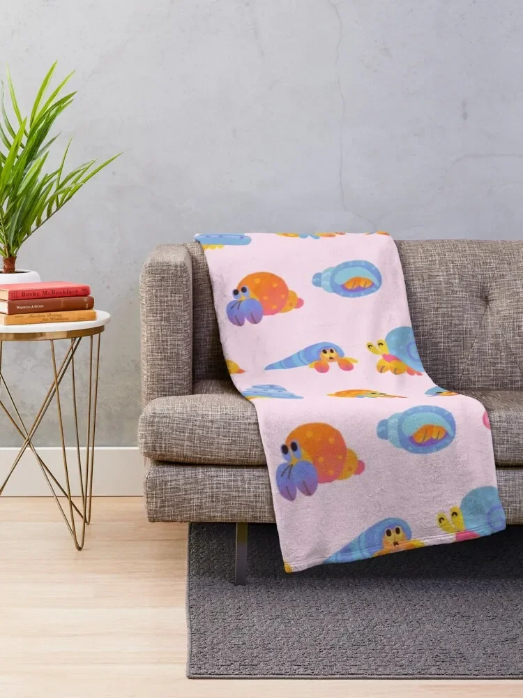 Hermit crab - pink / knife jellyfish Throw Blanket Thermals For Travel Decoratives Blankets