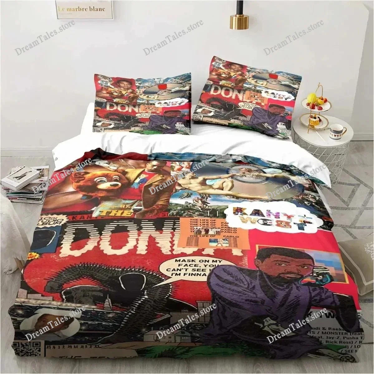 3D Print Kanye West Rapper Art Cartoon Bedding Set Double Twin King Duvet Cover Comforter Pillowcase Boys Girls Adults Bedroom