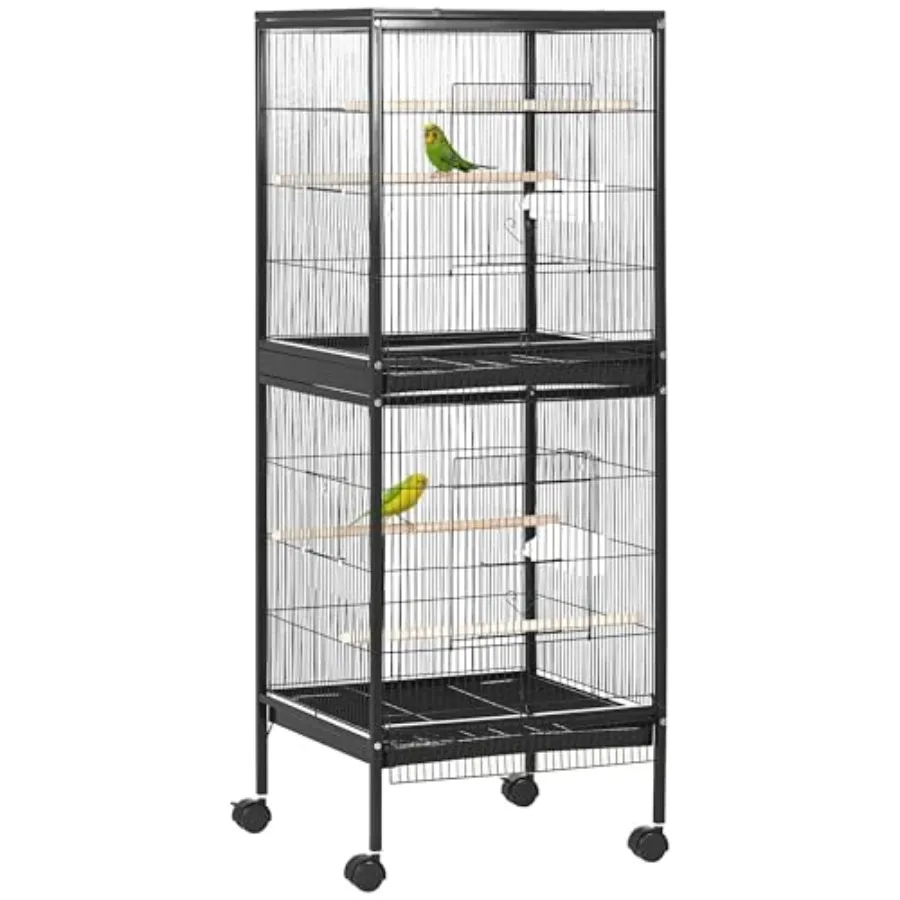 Large Bird Cage for Indoor Aviary Use, Powder-Coated Steel, Black, Spacious 1.7 ft Width Design Accommodates 55 Inch Wingspan