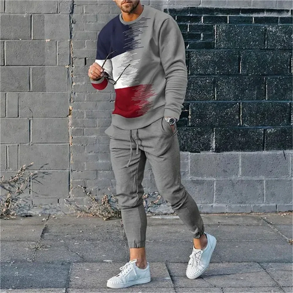 Summer Mens Tracksuit 2 Piece Sets Trend O-neck Long Sleeve T Shirt+Pants Oversized Loose Clothes Sports Style Man Clothing 2024