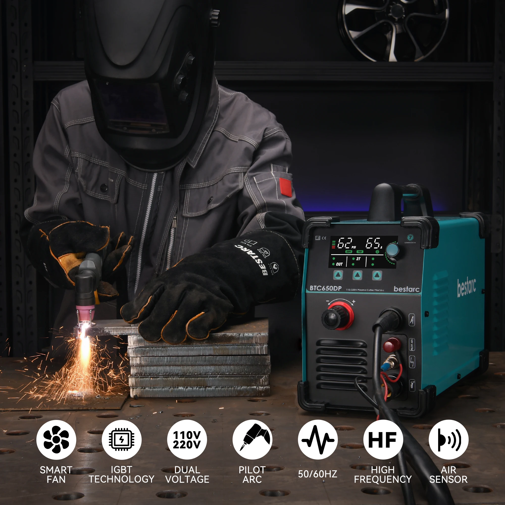 bestarc 65Amps Pilot Arc Plasma Cutter BTC650DP With Air Sensor Technology & Digital Screen Display | 20MM Max Cutting Thickness