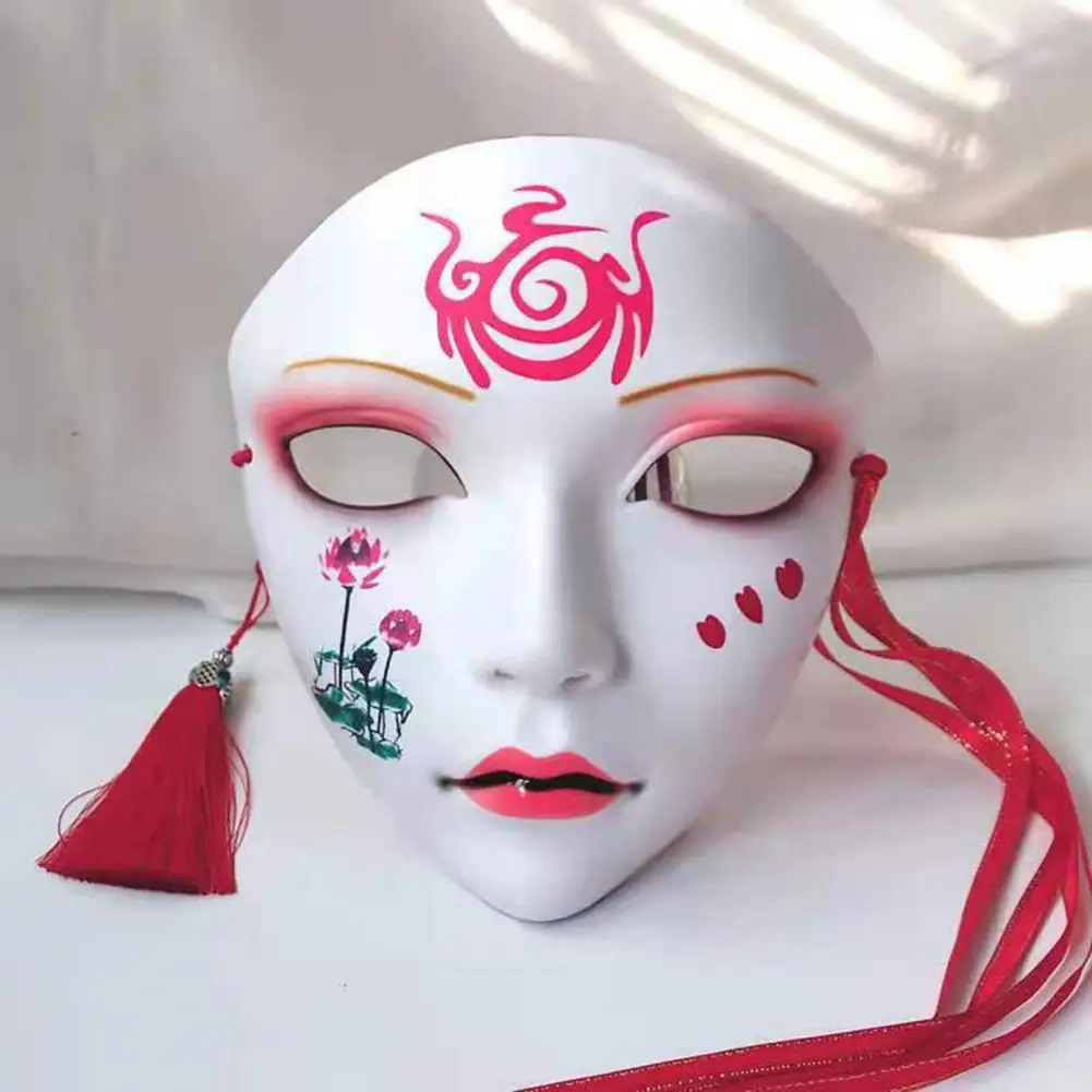 

Fox Mask Anime Cosplay Face Cover Red Flower Pattern Role Playing Women Mannequins Halloween Festival Cosplay Prop Face Shields