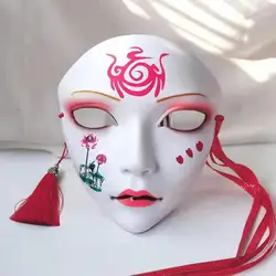 Fox Mask Anime Cosplay Face Cover Red Flower Pattern Role Playing Women Mannequins Halloween Festival Cosplay Prop Face Shields