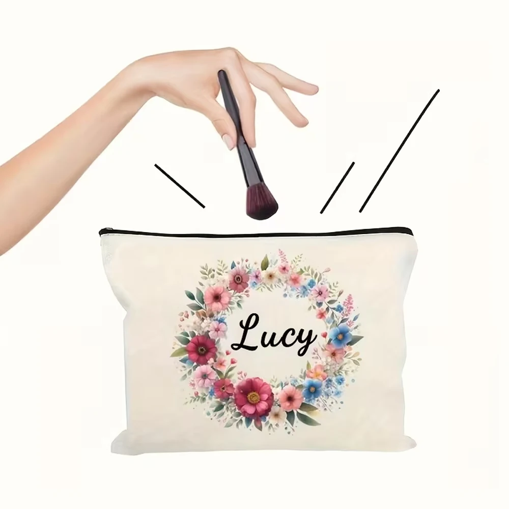 1 Piece Custom Name-Printed Floral Makeup Bag - Personalized Name Polyester Cosmetic Storage Bag, Suitable for Daily Use, Holidays, Events, Parties, Unisex Zipper Travel Organizer Bag, Lightweight and Odorless, Suitable for Bachelor Parties or Daily Use, Makeup Travel Bag, the Best Gift for Friends or Besties