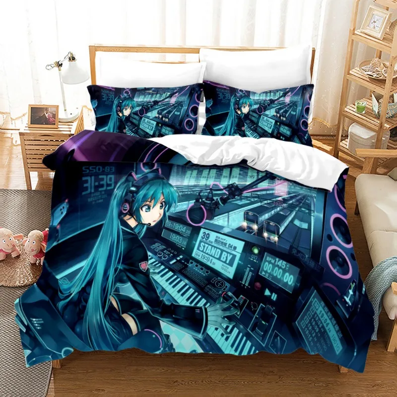 

Hatsune Miku King Size Bedding Set with Pillowcases Quilt Duvet Cover Sets Oversized Home Decor Twin Single Queen Bed Linen