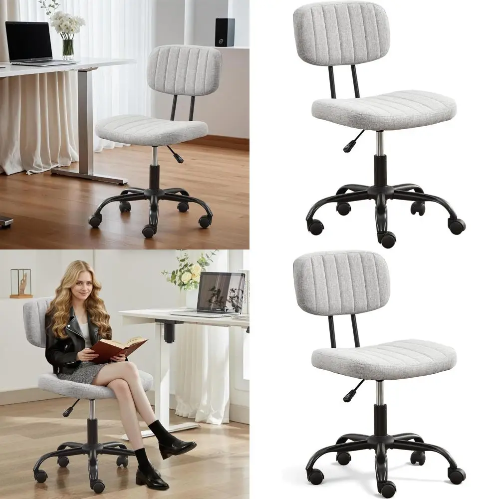 

Adjustable Height Swivel Chair with Wheels for Home Office, Low Back Desk Chair in Grey for Small Spaces