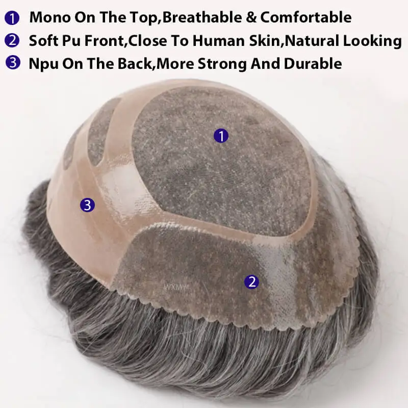 Bond Mono&Pu Front And NPU Back Male Hair Prosthesis Natural Human Hair Man Wig Systems Durable Toupee Men's Capillary Prothesis