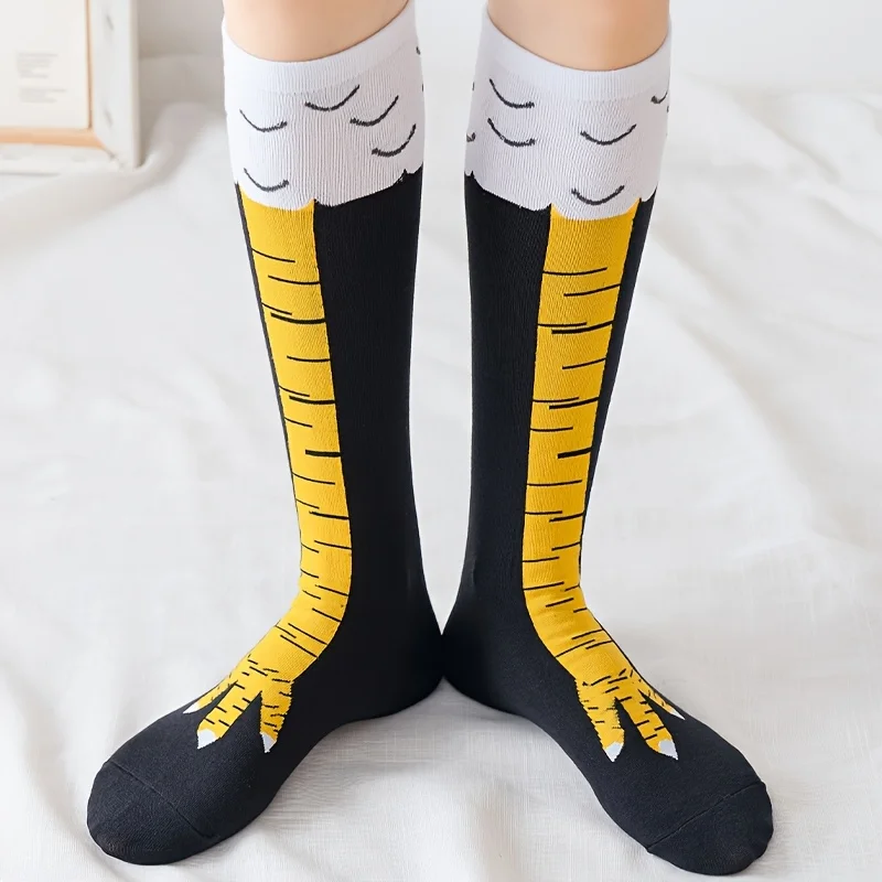 1 Par de Calcetines Divertidos con Diseño de Pata de Pollo, Calcetines Finos con Diseño de Garra de Pollo para Mujer, Calcetines Deportivos hasta el Muslo, por Encima de la Rodilla