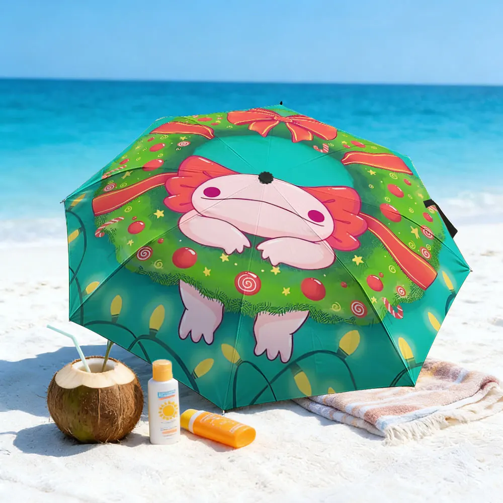 1PC Cute Cartoon Decorated Umbrella by the Lake Print 8 Iron Ribs Folding Umbrella Auto-Open Fashion Sunshade