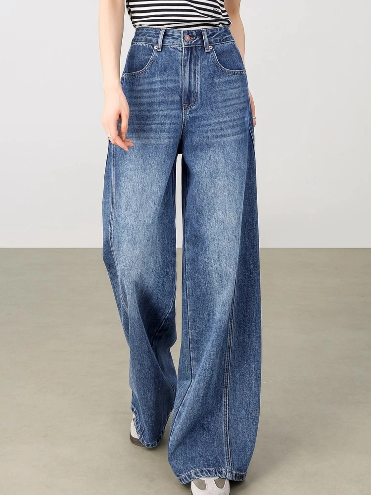 SENTUBILA Women's Baggy Jean Autumn 2025 New Skinny Versatile Denim Commuter High Waist Loose Wide Leg Washed Pants W53ND2043