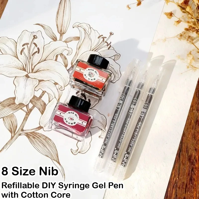 

8 Size Refillable DIY Syringe Gel Pen with Cotton Core Repeatable Ink Filling for Drawing Office School Supplies Stationery