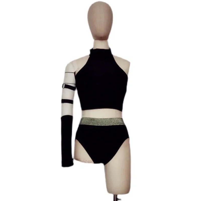 ナイトクラブバーゴーゴー衣装セクシーな黒のセクシーな漏れやすいベストハイウエストショーツスーツポールダンス服女性グループジャズ衣装XS3807