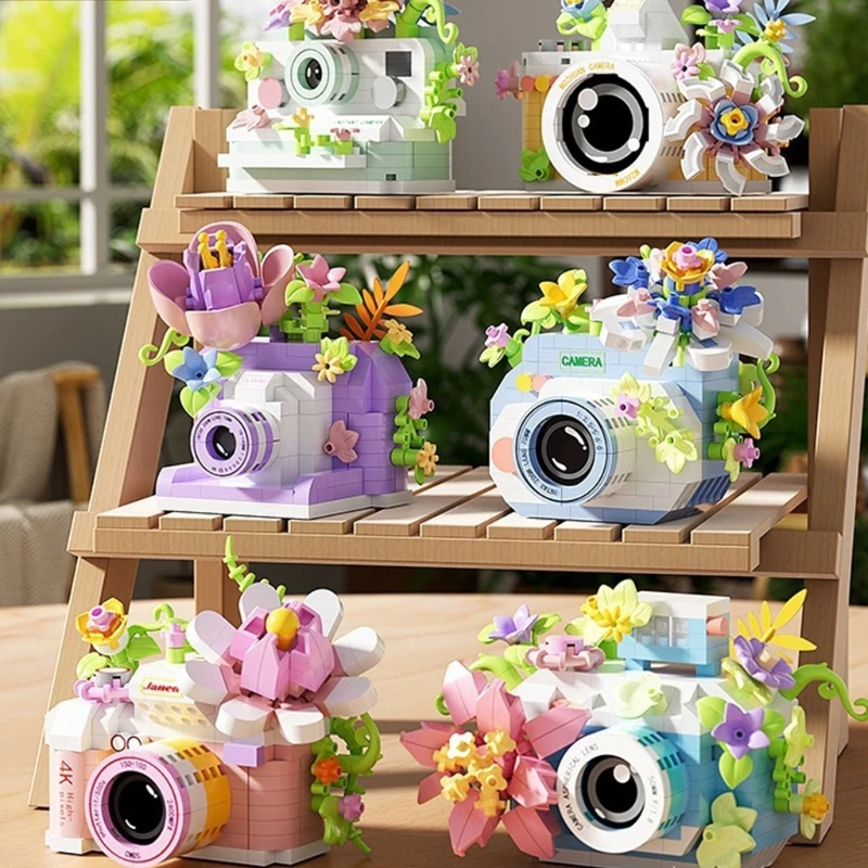 Flower Camera Building Block, Hands-On ABS Plastic Assembly Project for Ages 8 and Up and Decorative Tabletop Display A2UB
