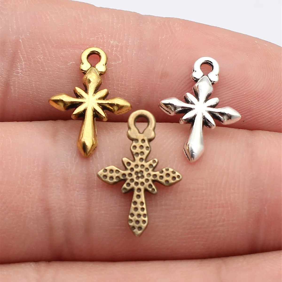 WYSIWYG 40pcs 18x12mm 3 Colors Antique Bronze Color Antique Silver Color Antique Gold Color Cross Star Charms For Jewelry Making