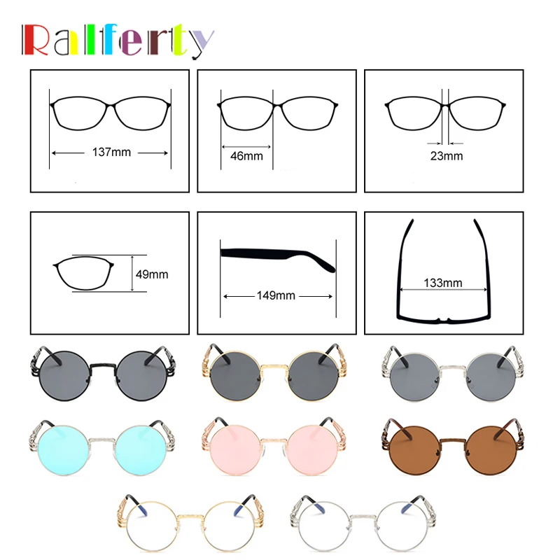 Ralferty Vintage Round Steampunk Sunglasses Women Men Steam Punk Gold Eyewear Hip Hop Shades Teashades Transparent Clear Glasses