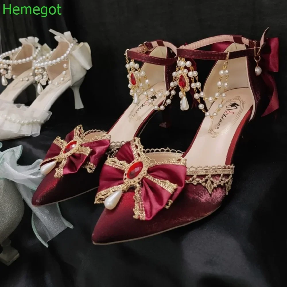 Pearl Crystal Bling Bling Lolita Women Pumps 2024 New Gorgeous Elegant High Heels Pointed Toe Buckle Strap Princess Style Shoes
