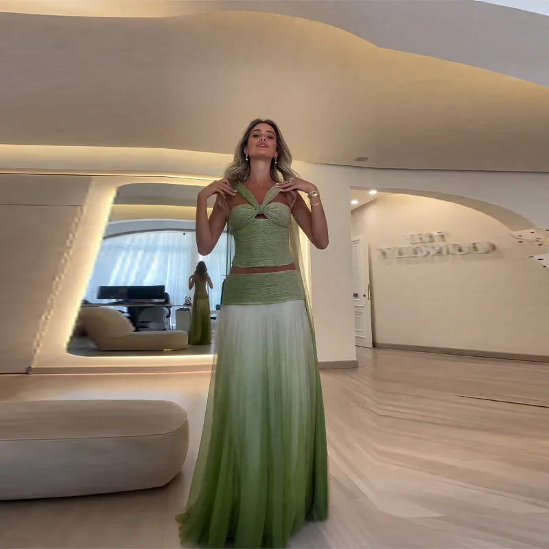 

Повседневная юбка-миди с длинным рукавом и бретельками, из полиэстера, с завышенной талией, складками, для фитнеса