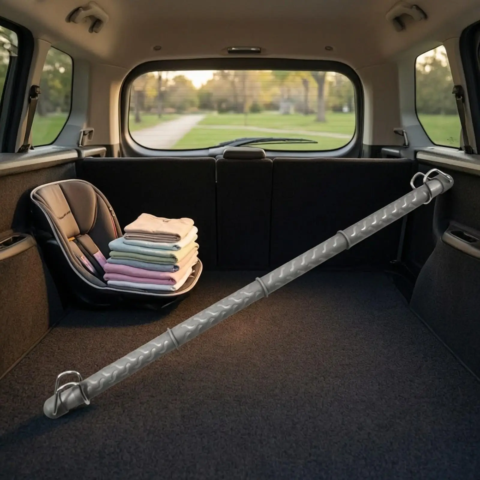 Car Trunk Retractable Clothes Hanger Rod Stainless Steel Telescopic Garment Bar with Metal Hooks for Camping