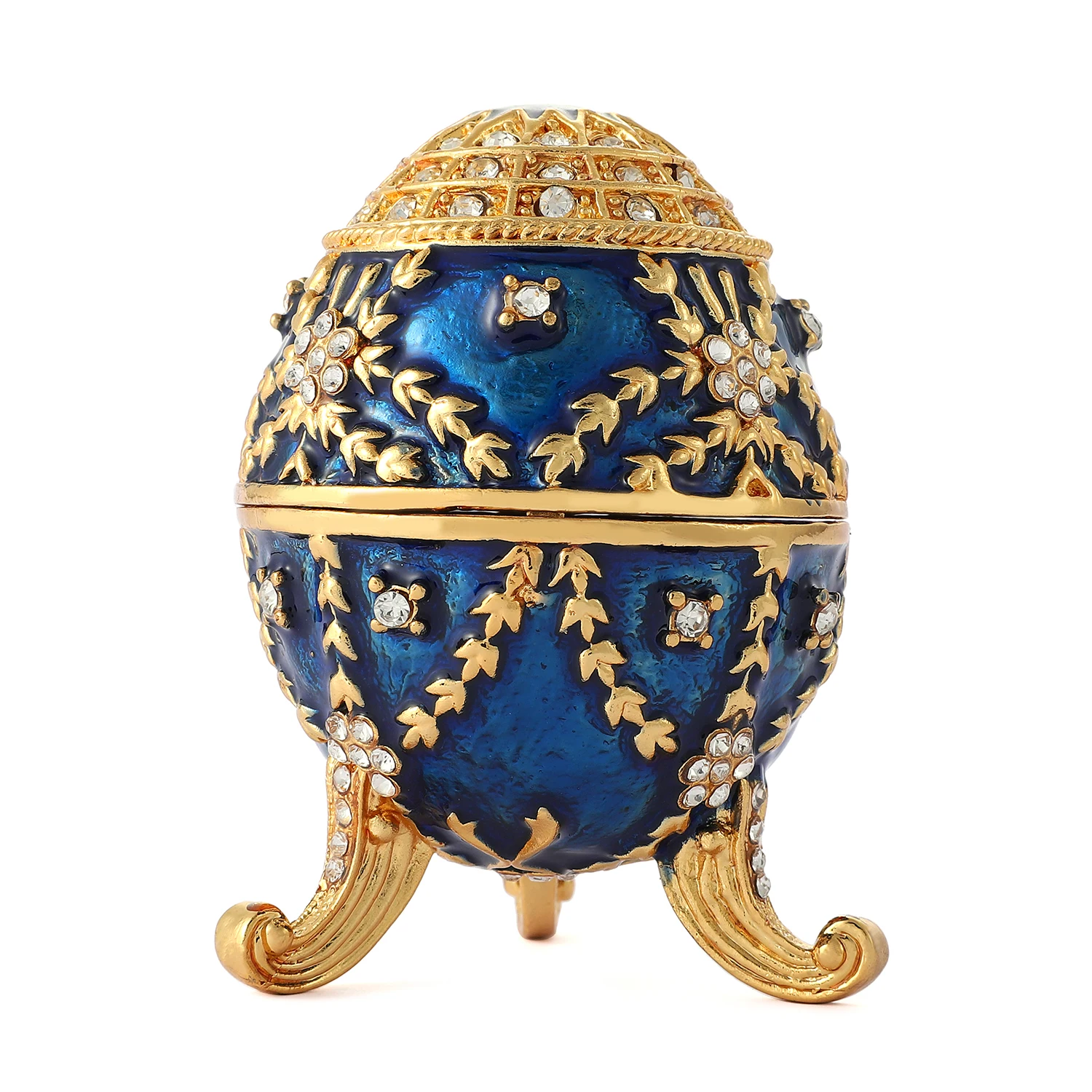 QIFU New Arrive Easter Fabeger Egg Blue Trinket Jewelry Boxes for Home Decor