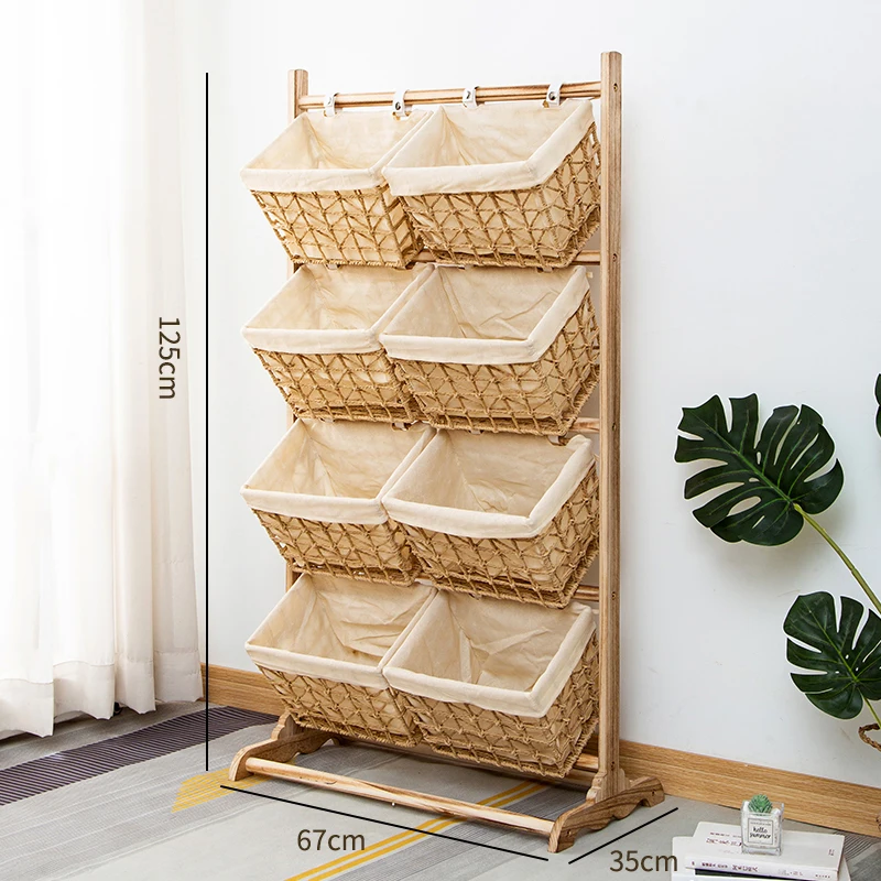 

Hot Sales Living Room Floor Shelf Snacks Toys Organizing Rack Storage Multi-layer Anti-fouling Leather Basket Sundries Solid