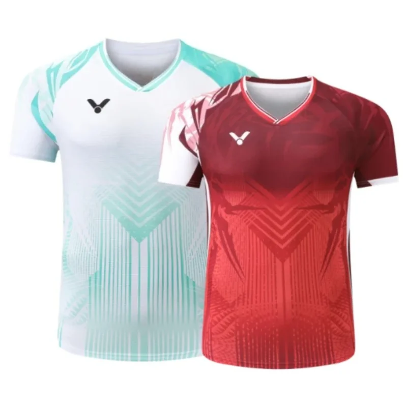 Nuevo para Victory, ropa de bádminton Tenni, Camiseta deportiva de manga corta, cómoda, transpirable, absorbente del sudor, Top fresco duradero