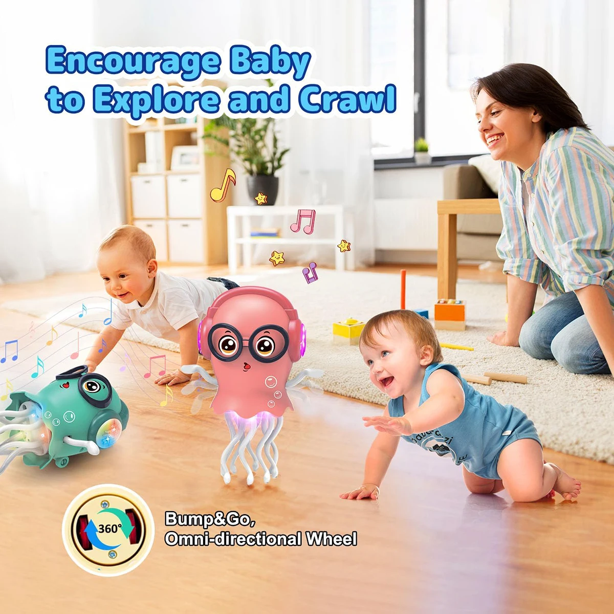 Classic Creative Auto-Sensing Electrically-Powered Crawling Dancing Jellyfish Intelligent LED Lights Toddler Educational Kid Toy