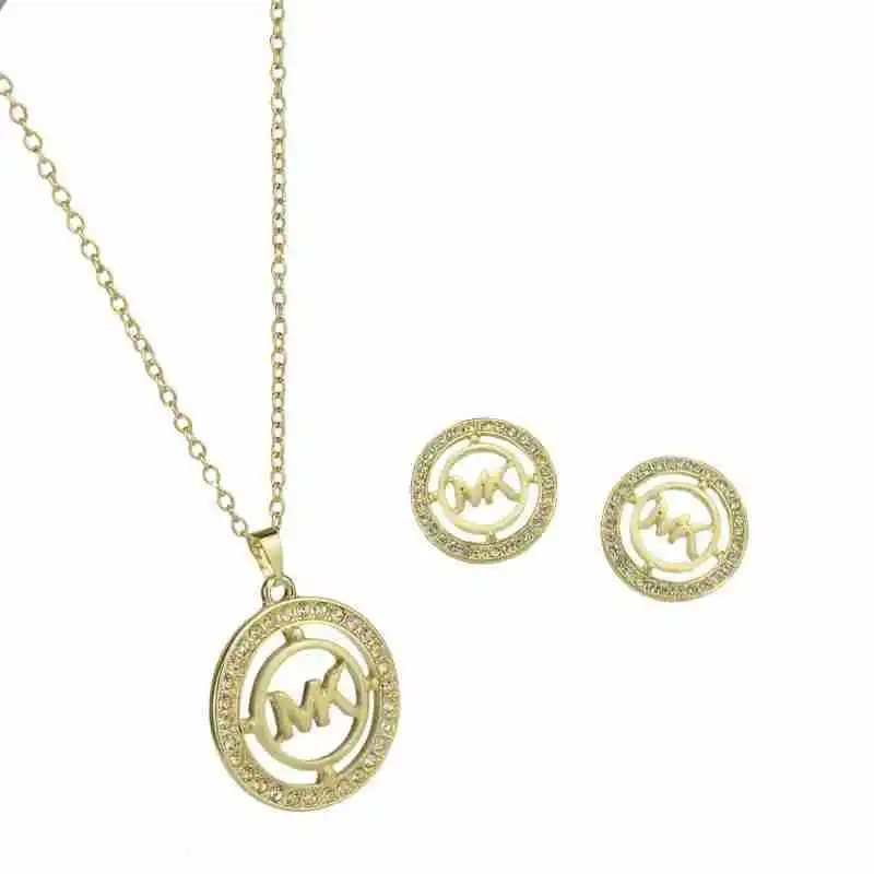 

Fashionable women's hollow necklace earrings cubic zirconia pendant letter pendant jewelry hot selling