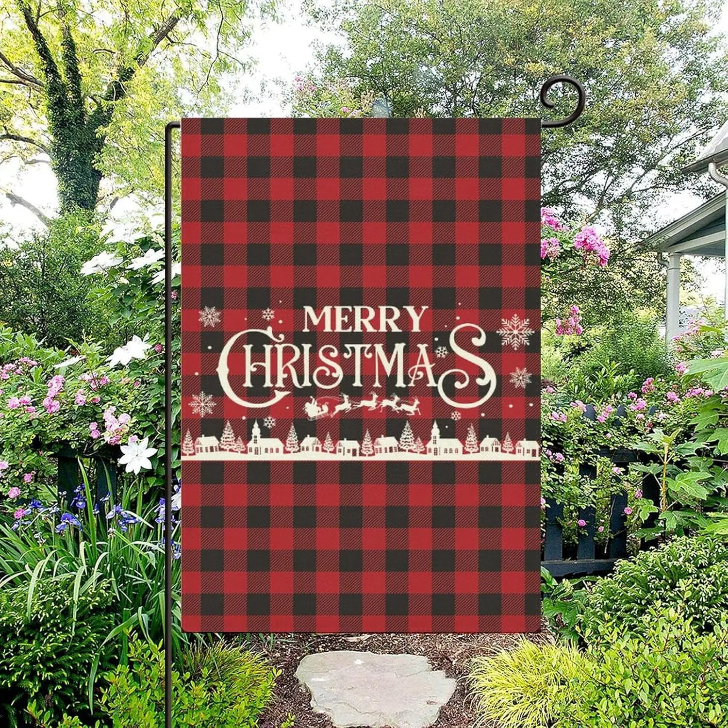 Merry Christmas Garden Flag 12x18in Double Sided Burlap Farmhouse Christmas Yard Flag Welcome for Deck Patio Porch Veranda Home