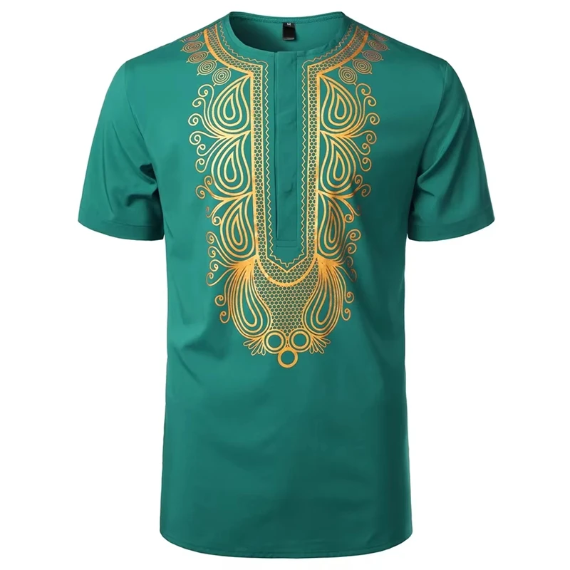 Fashion Men's Designer T Shirt African Style Gold Stamping 3d Print Casual Short Sleeve Loose Oversized Tshirts Clothing Camise