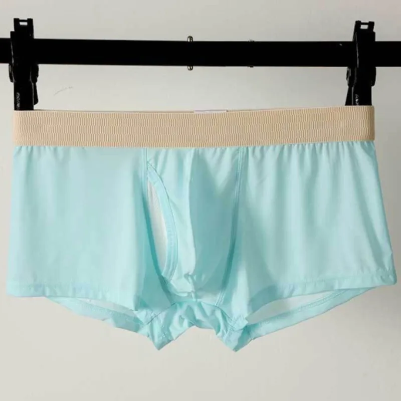 Summer Ice Silk Boxershorts Soft Men's U Convex Pouch Underwear Side Open Breathable Male Flat Boxers Shorts Lightweight Panties